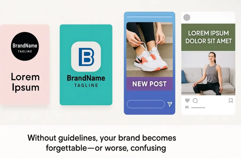 Small business brand examples with inconsistent visuals and logos