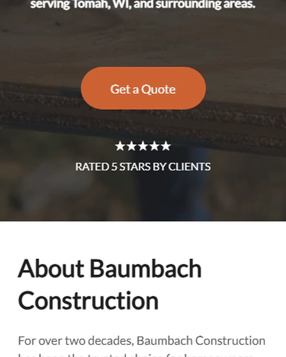 Baumbach Construction website built by Baumbach Solutions, mobile view