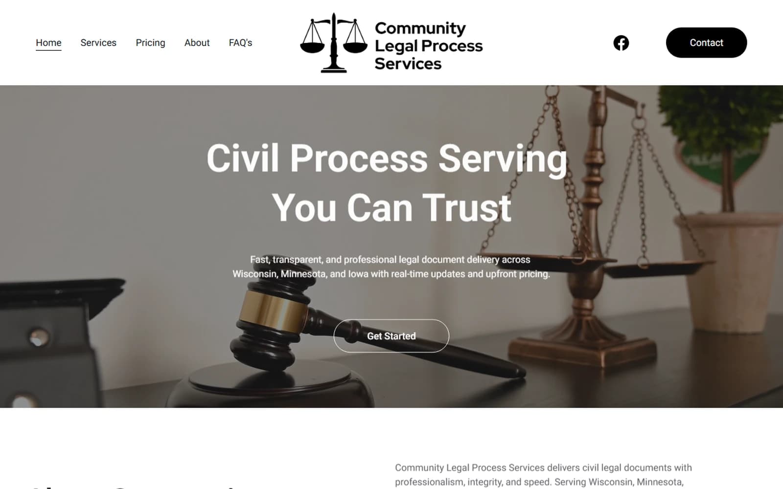 Community Legal Process Services website built by Baumbach Solutions