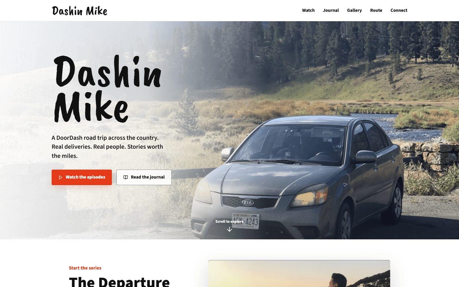 Dashin Mike road trip series homepage showing the DoorDash journey story