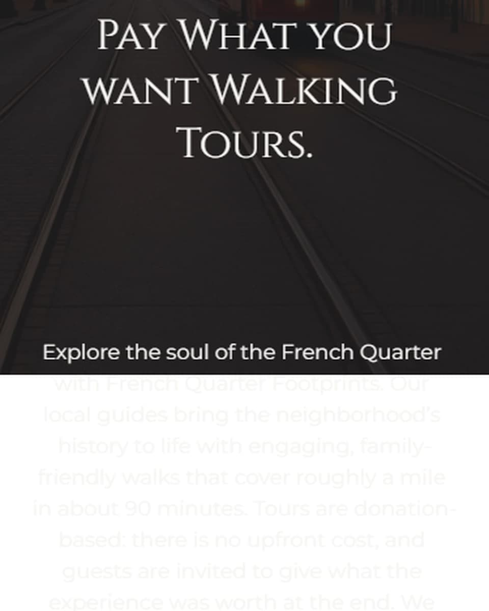 French Quarter Footprints website built by Baumbach Solutions, mobile view