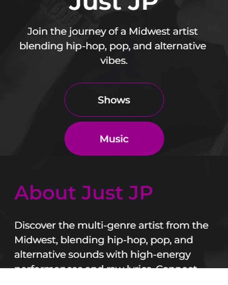 Just JP website built by Baumbach Solutions, mobile view