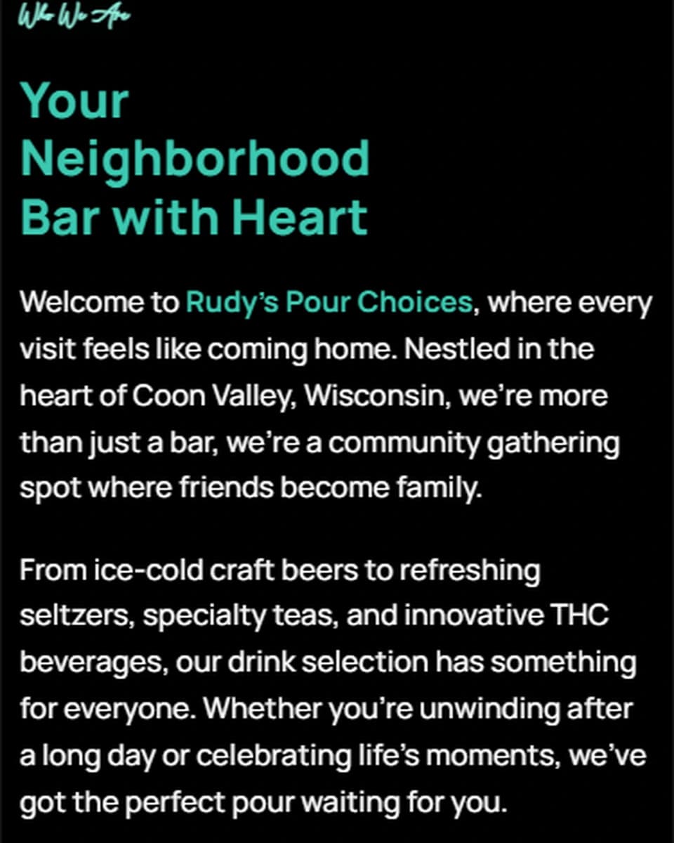 Rudy's Pour Choices website built by Baumbach Solutions, mobile view