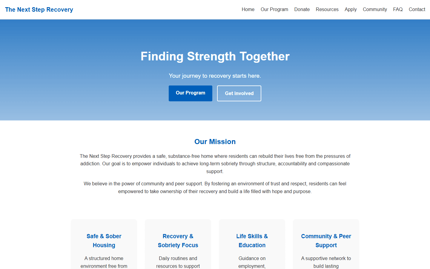 The Next Step Recovery original desktop homepage