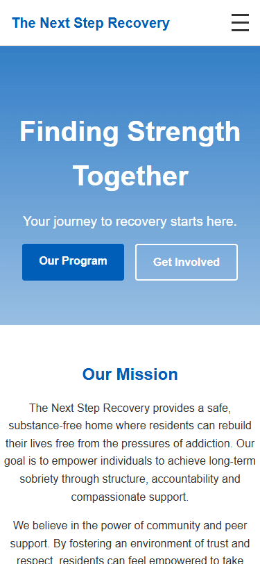 The Next Step Recovery original mobile homepage