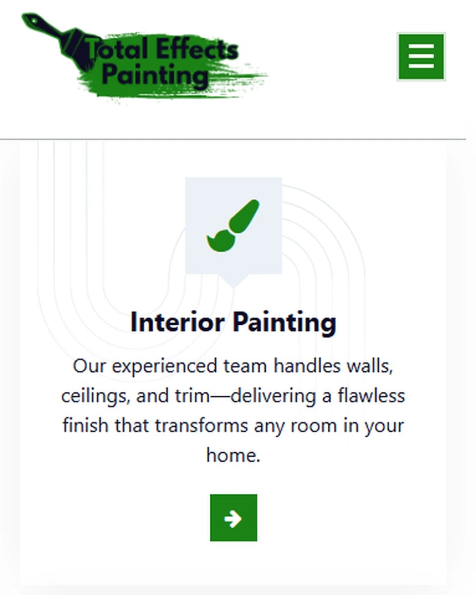 Total Effects Painting website built by Baumbach Solutions, mobile view