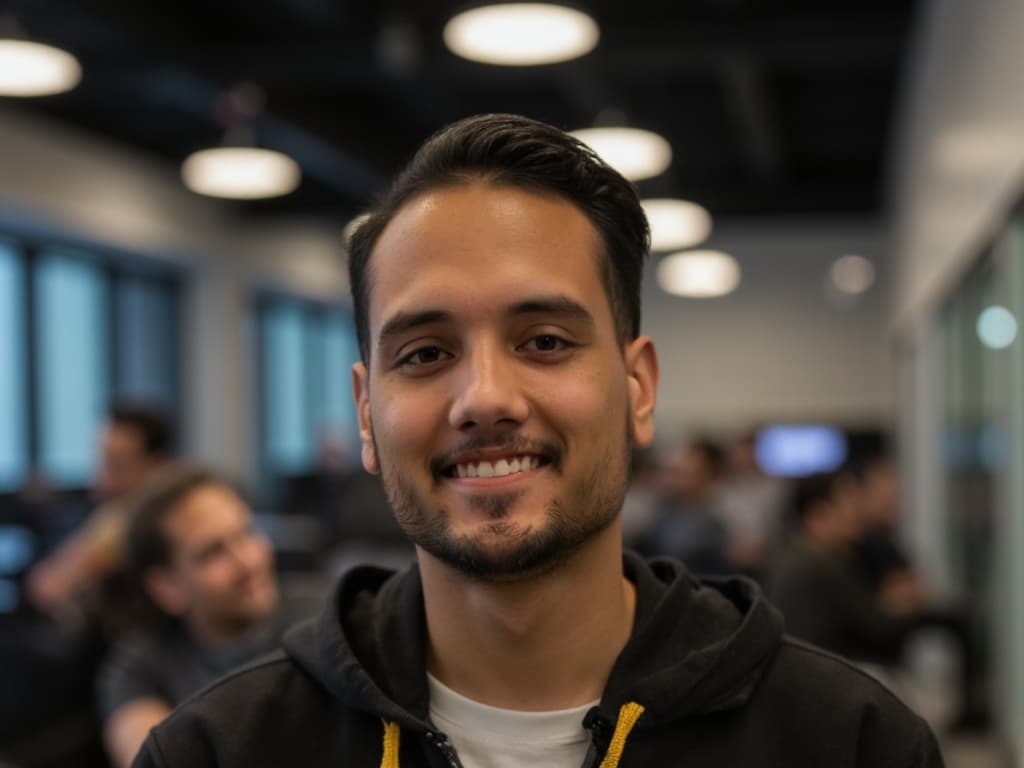 Mike Baumbach smiling in an office workspace