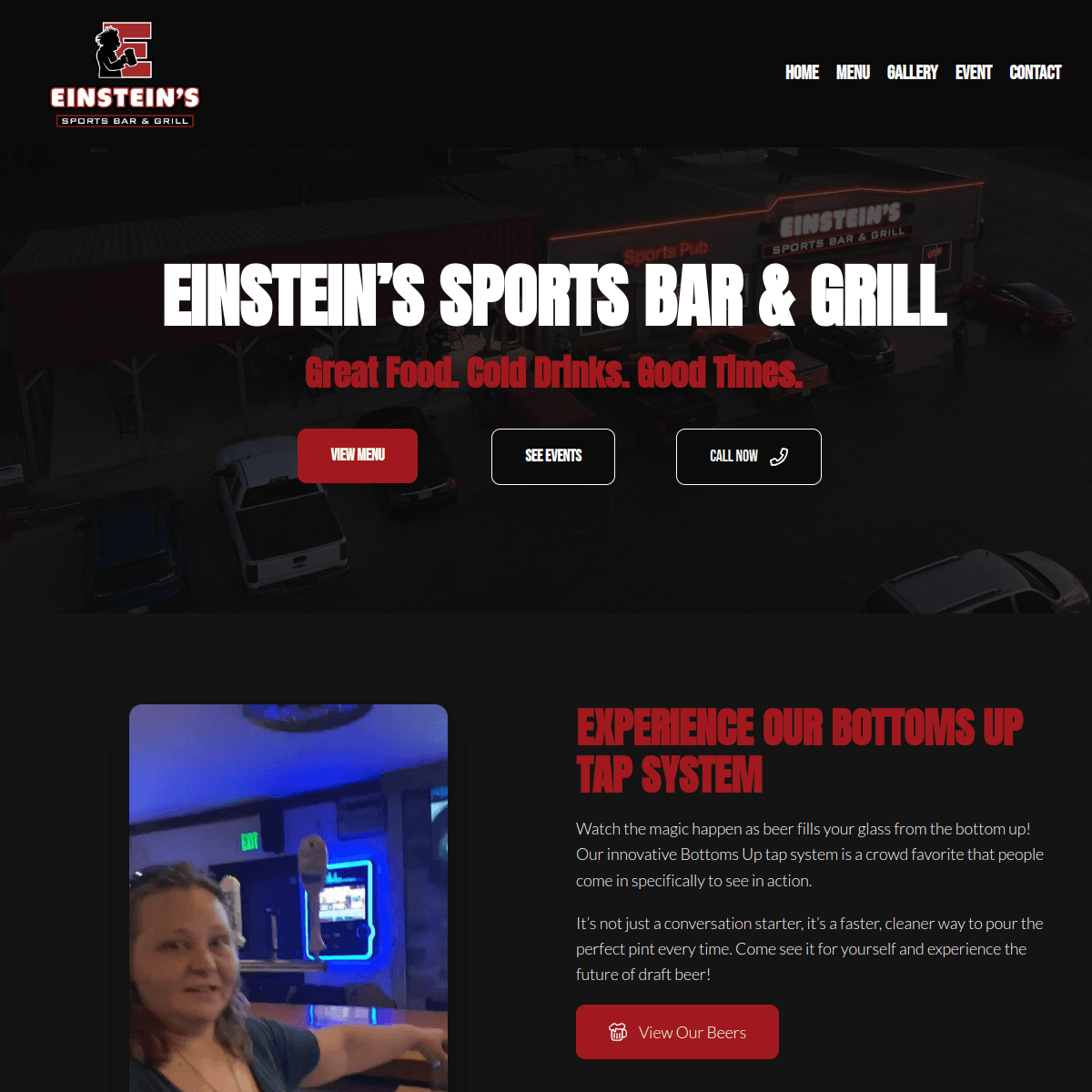 Homepage screenshot of Einstein's Bar website.