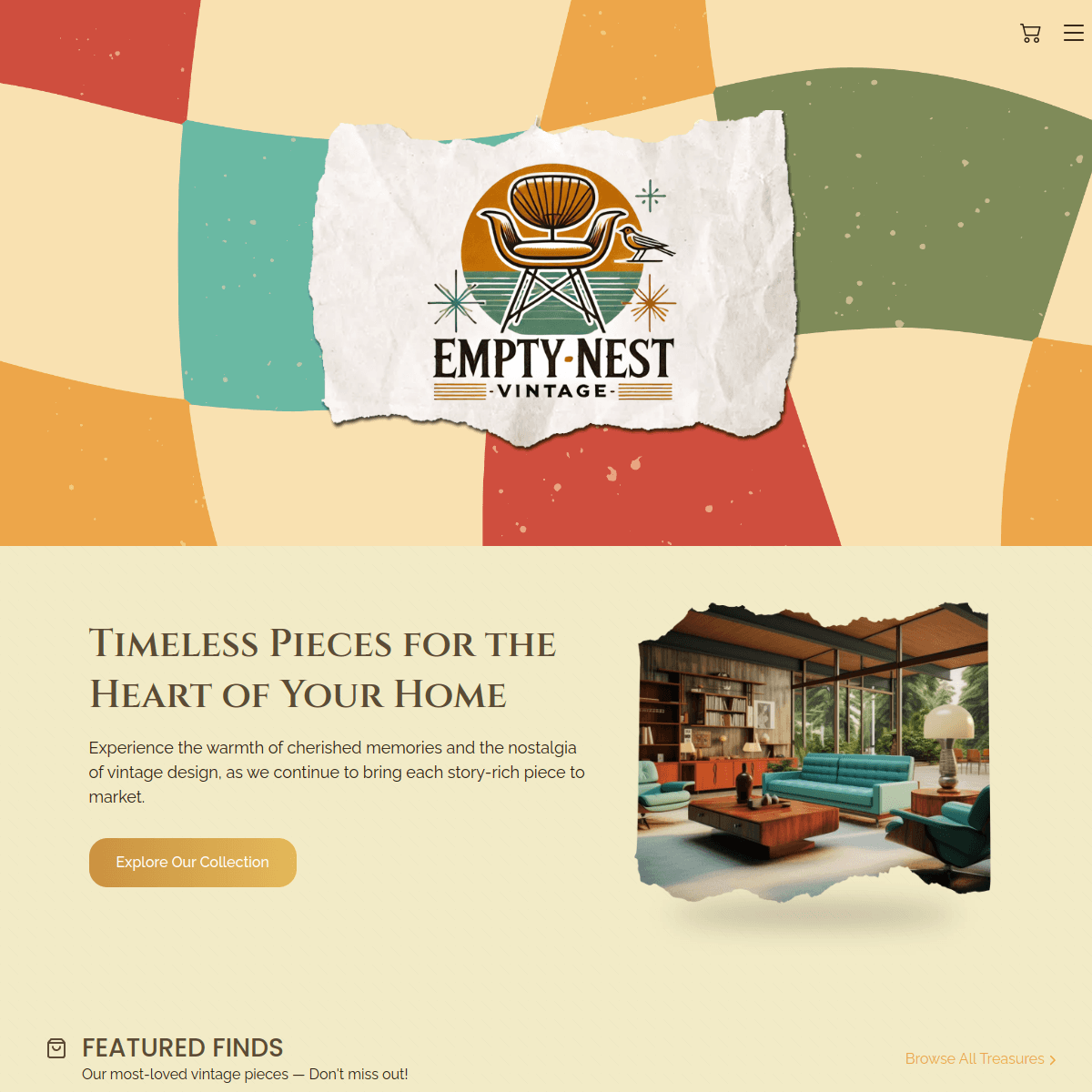 Homepage screenshot of Empty Nest Vintage website.