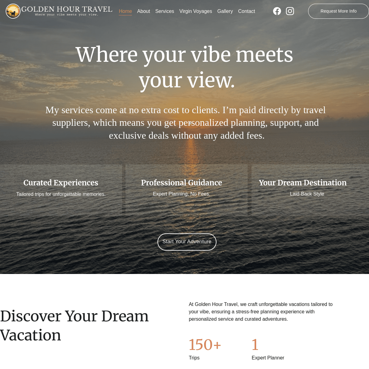 Homepage screenshot of Golden Hour Travel website.