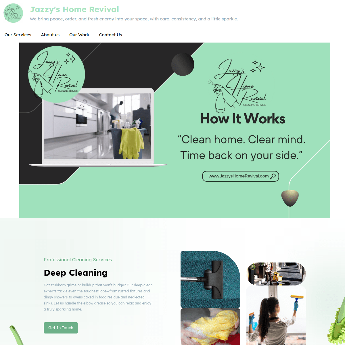 Homepage screenshot of Jazzy's Home Revival website.