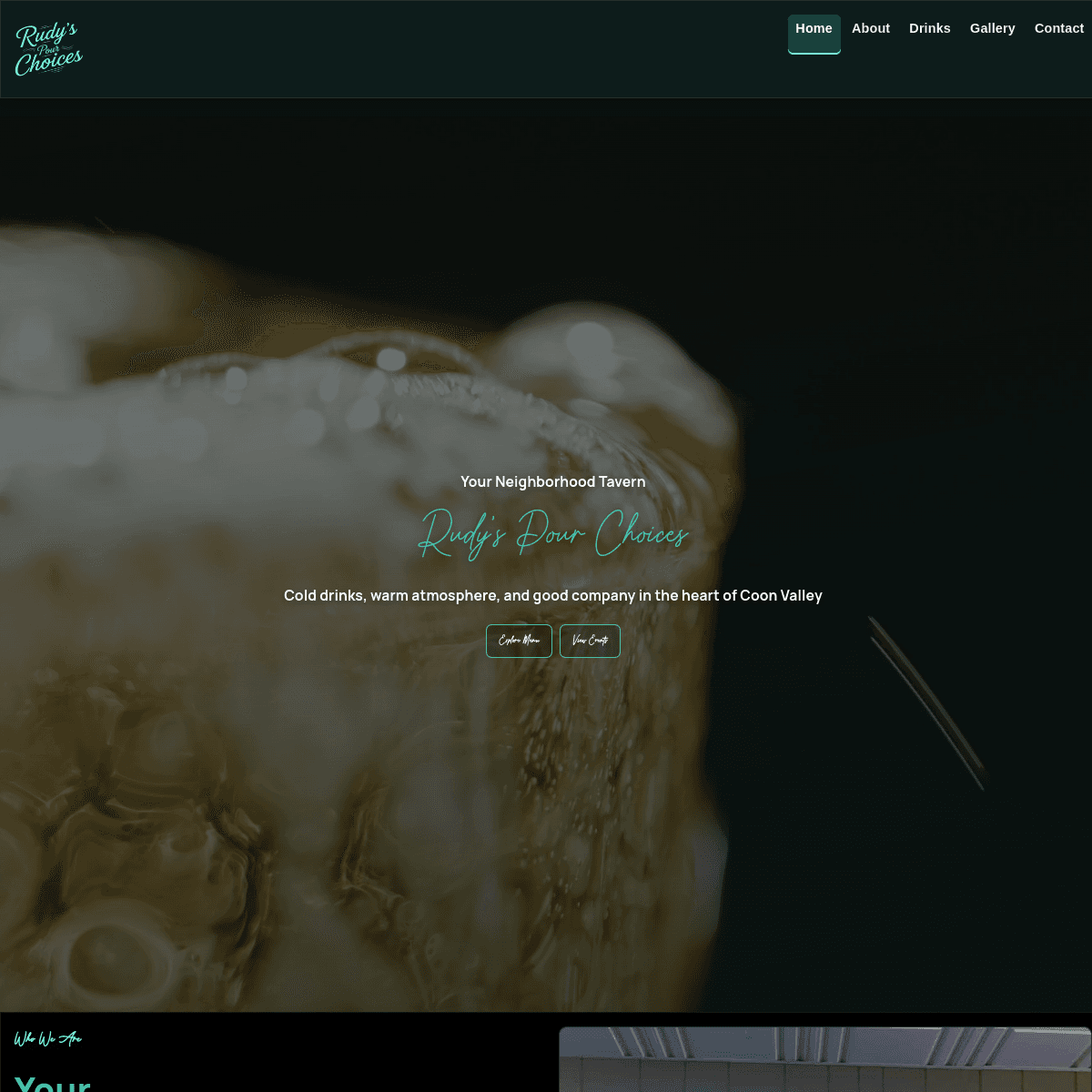 Homepage screenshot of Rudy's Pour Choices website.