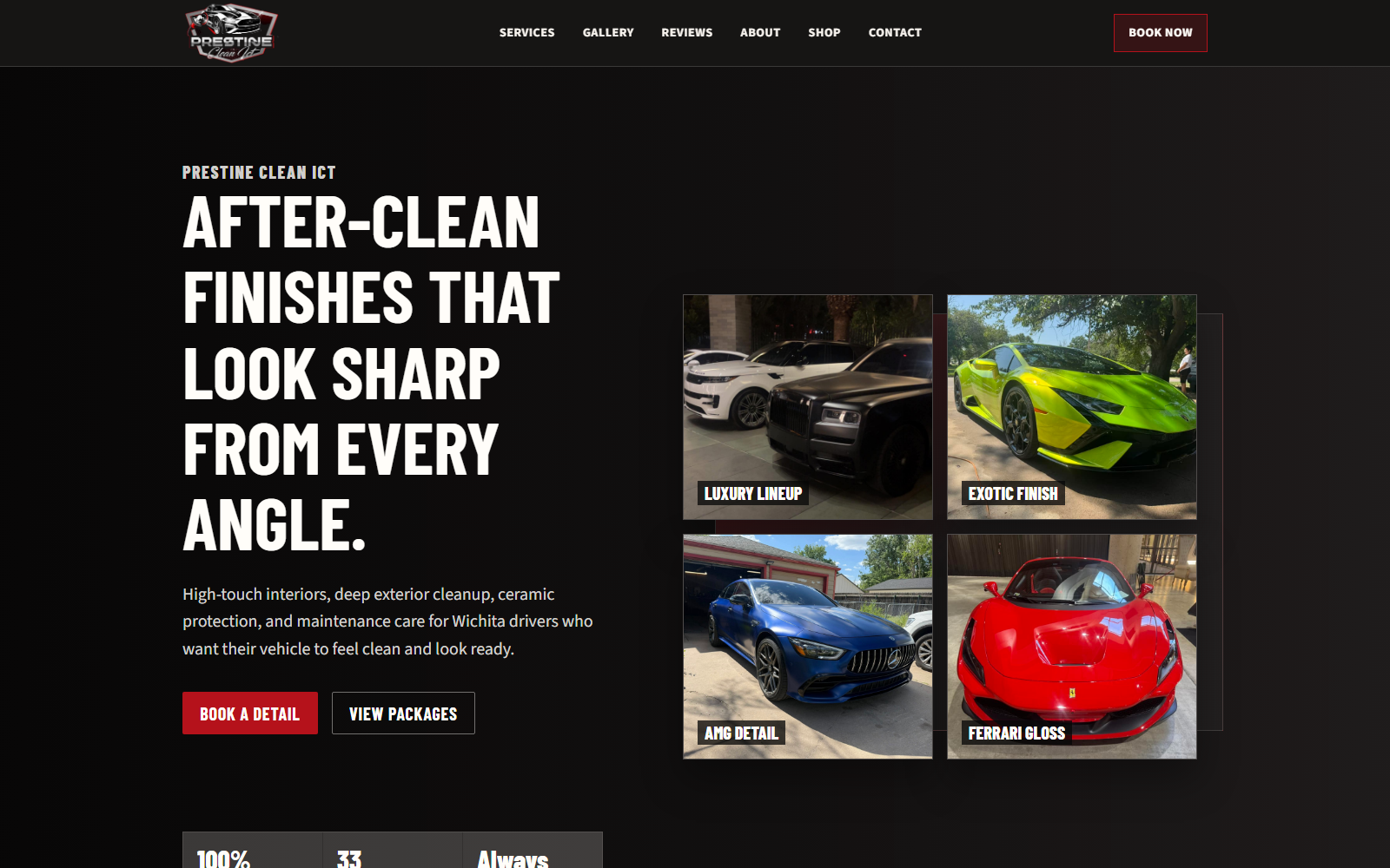 Prestine Clean ICT Wichita auto detailing website built by Baumbach Solutions