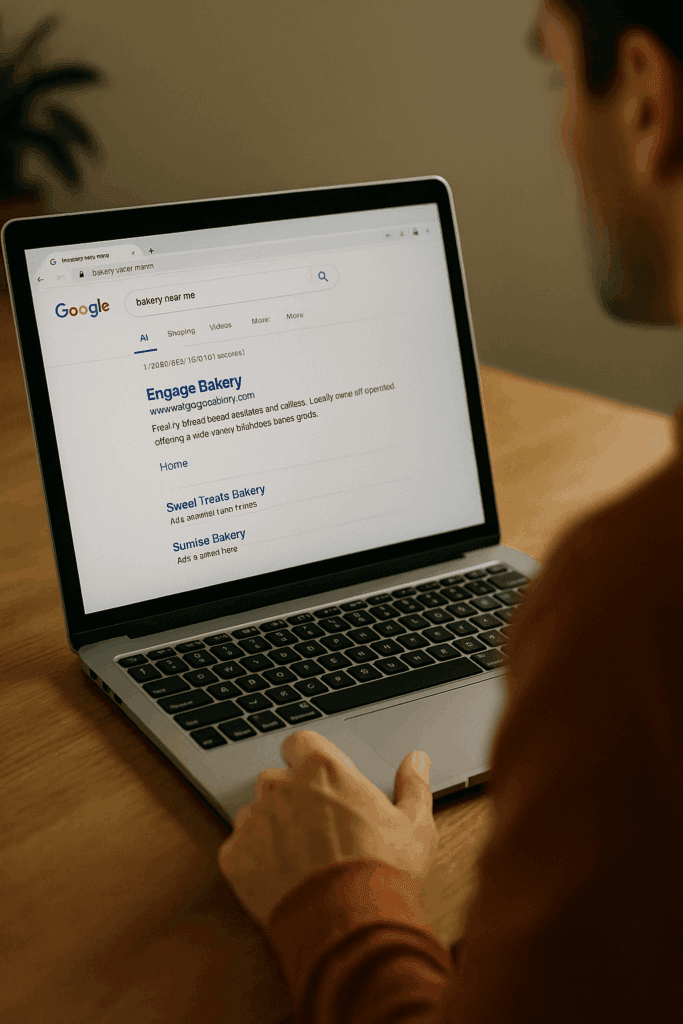 Person Googling a business and seeing a professional website listed first in the search results