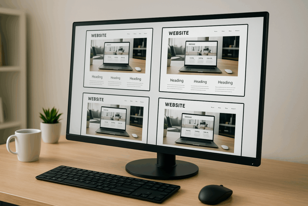 Generic website templates displayed on a computer screen